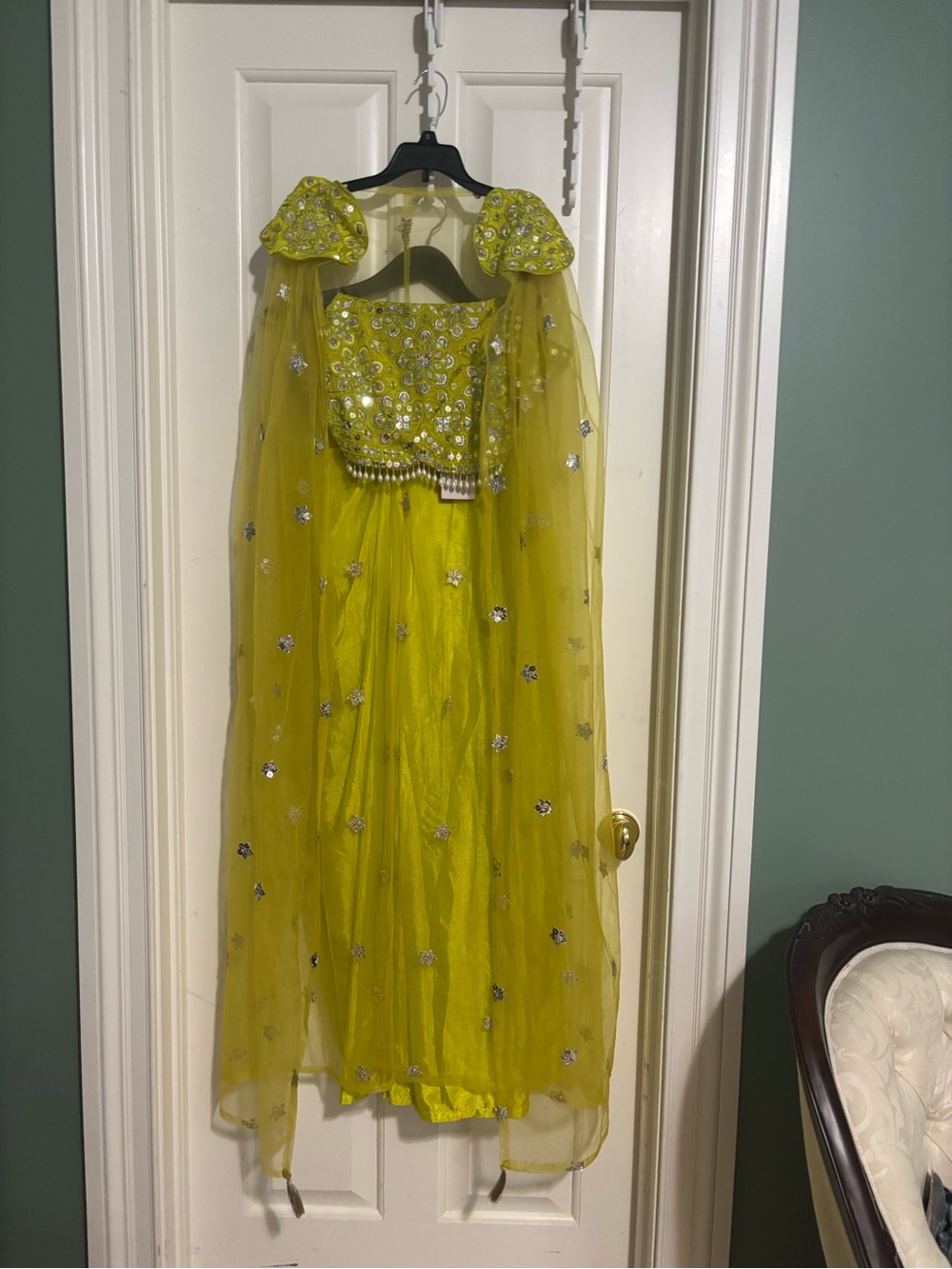 Latest new INDYA brand Embellished Yellow Formal Gown with Sheer Cap Medium